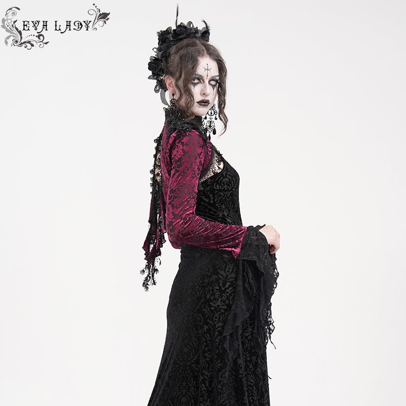Women's Gothic Lace Tassels Cape Black Purple