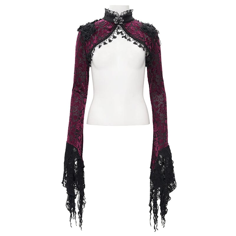Women's Gothic Lace Tassels Cape Black Purple