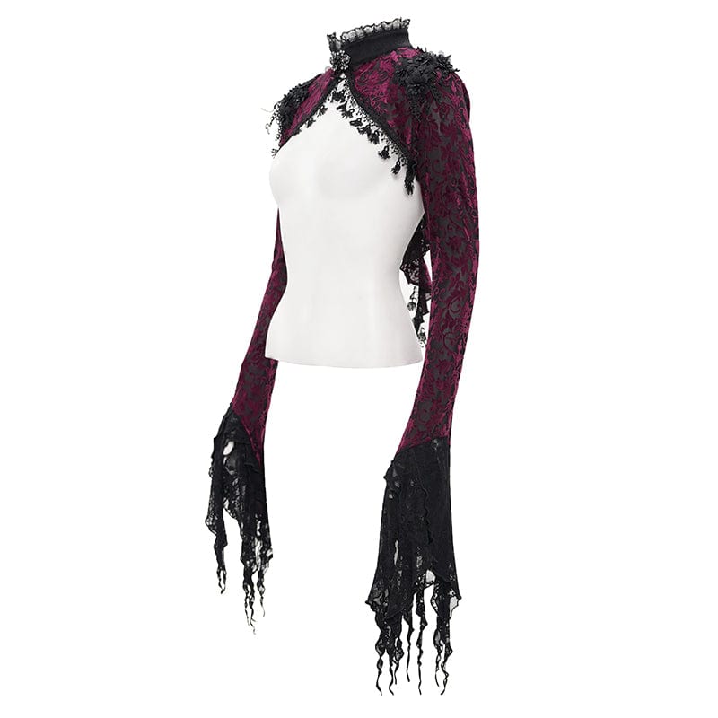 Women's Gothic Lace Tassels Cape Black Purple