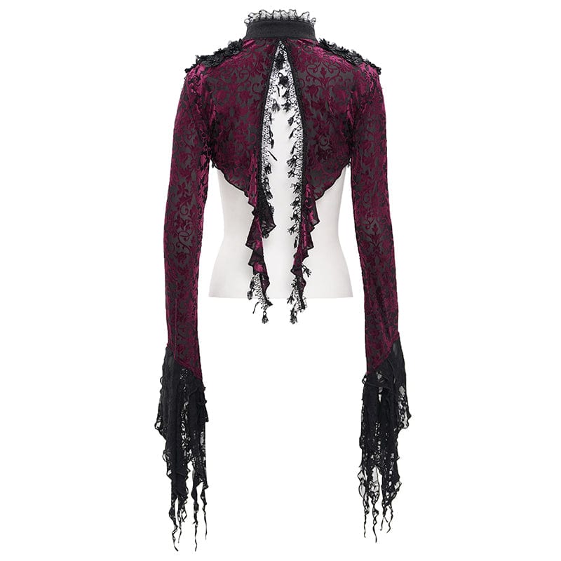 Women's Gothic Lace Tassels Cape Black Purple