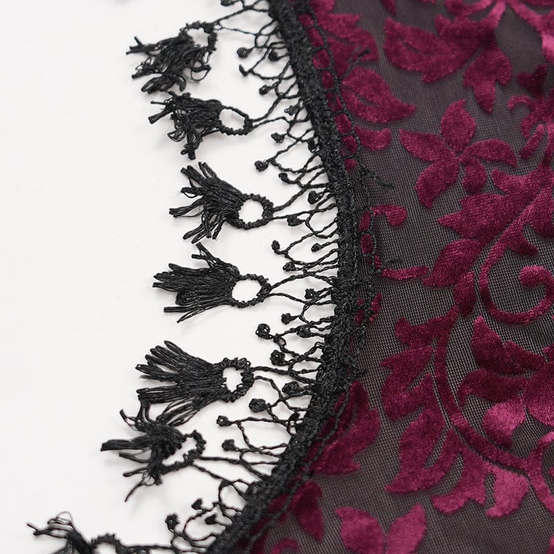 Women's Gothic Lace Tassels Cape Black Purple