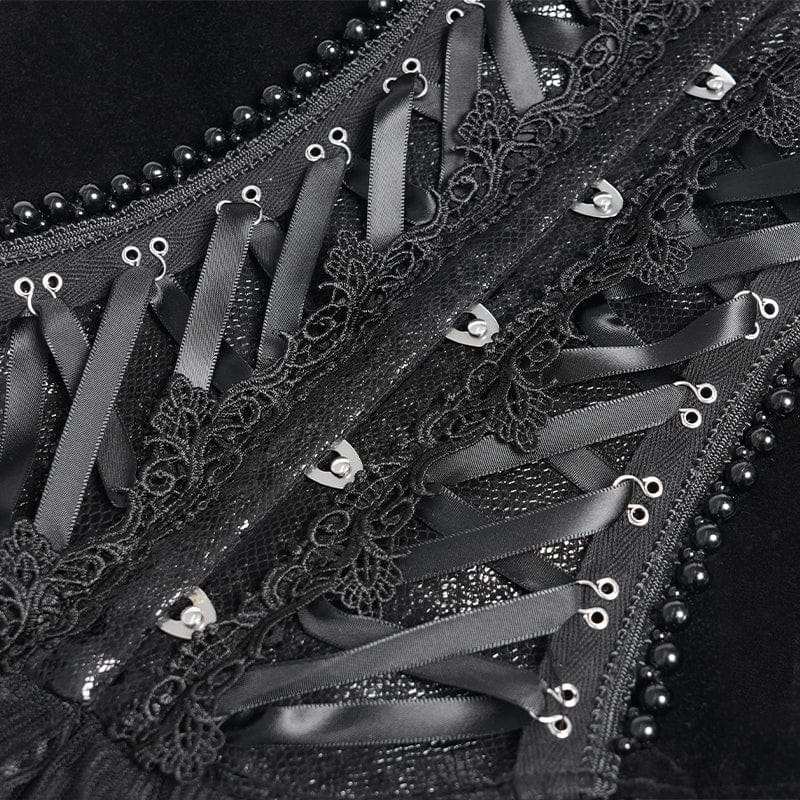 Women's Gothic Lace-up Beaded Lace Overbust Corset Black