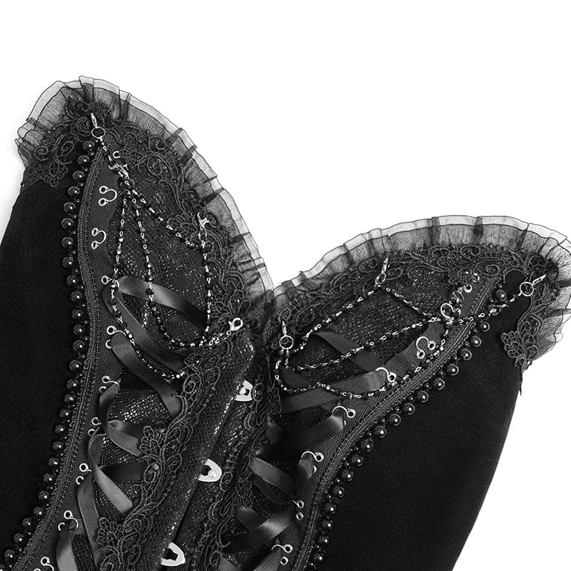 Women's Gothic Lace-up Beaded Lace Overbust Corset Black