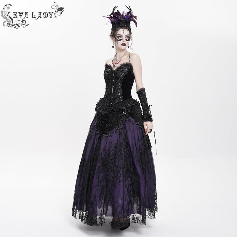 Women's Gothic Lace-up Beaded Lace Overbust Corset Black