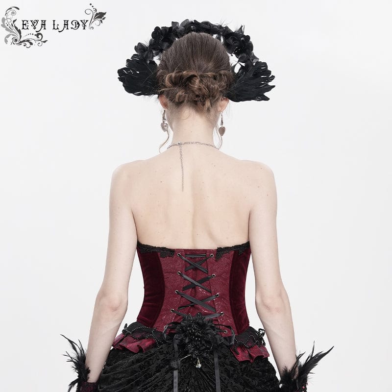 Women's Gothic Lace-up Beaded Lace Overbust Corset Red