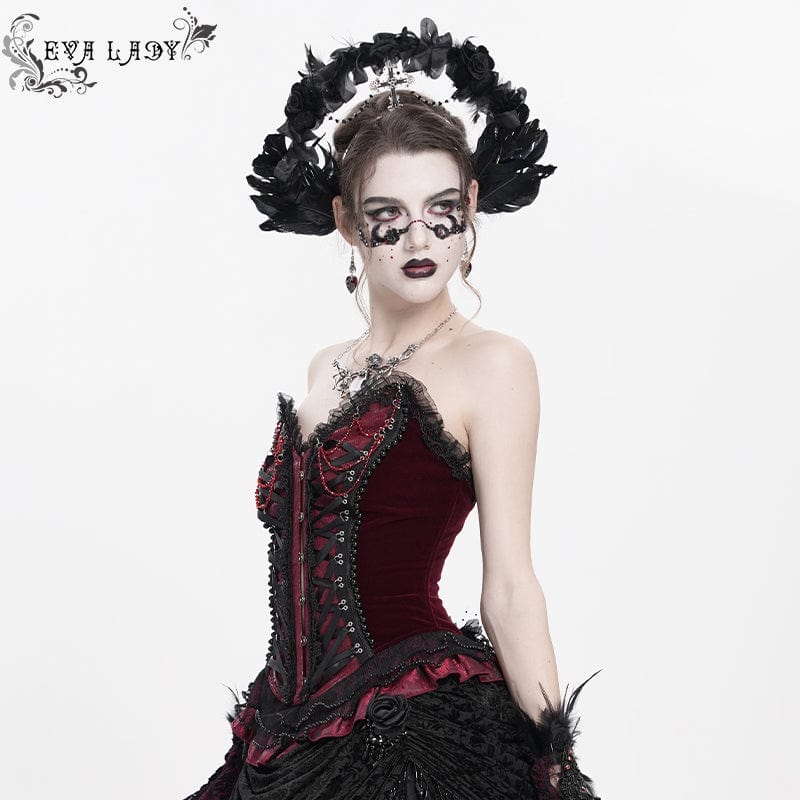 Women's Gothic Lace-up Beaded Lace Overbust Corset Red