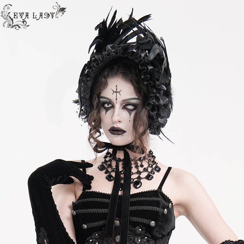 Women's Gothic Mesh Strap Feather Hair Accessories