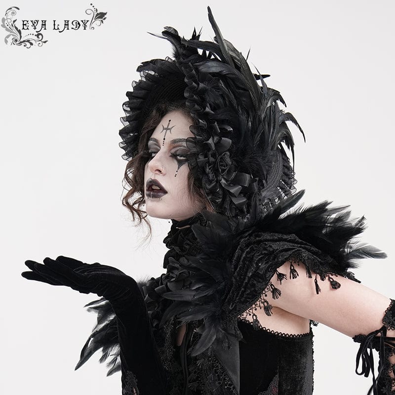 Women's Gothic Mesh Strap Feather Hair Accessories