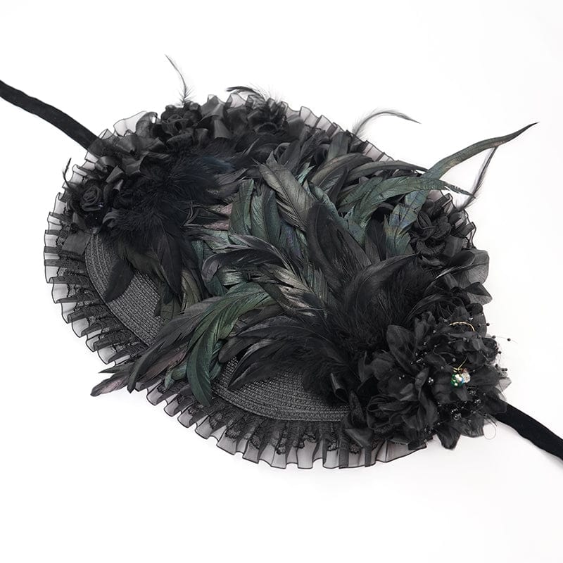 Women's Gothic Mesh Strap Feather Hair Accessories