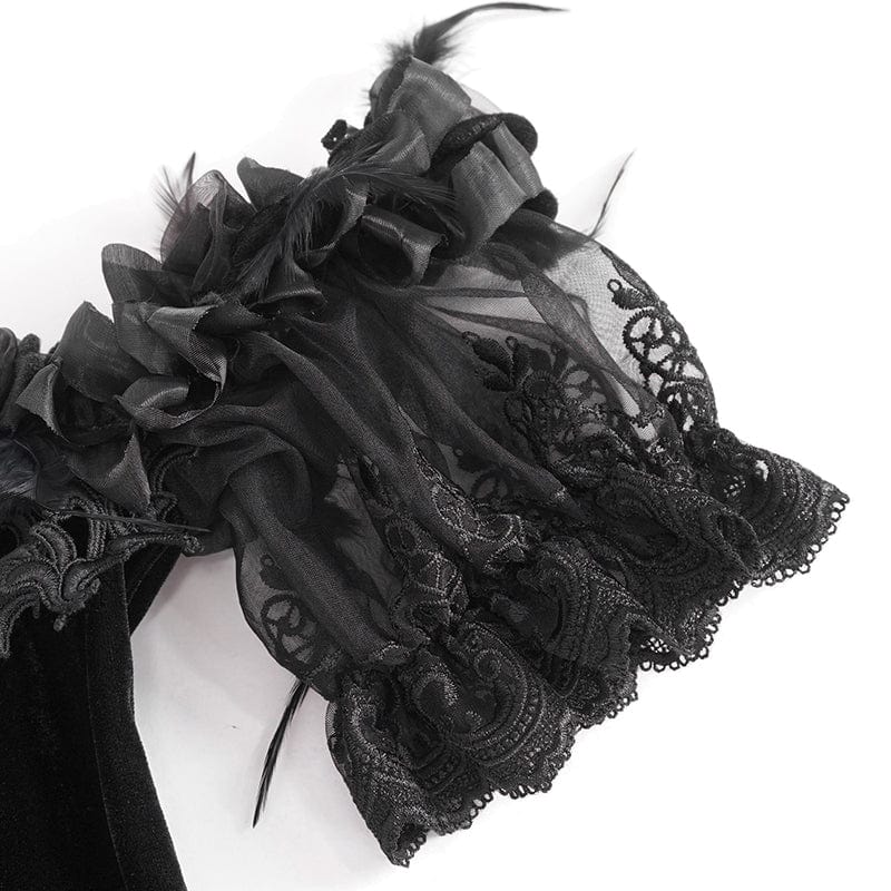 Women's Gothic Off Shoulder Rose Beaded Velvet Black Wedding Dress