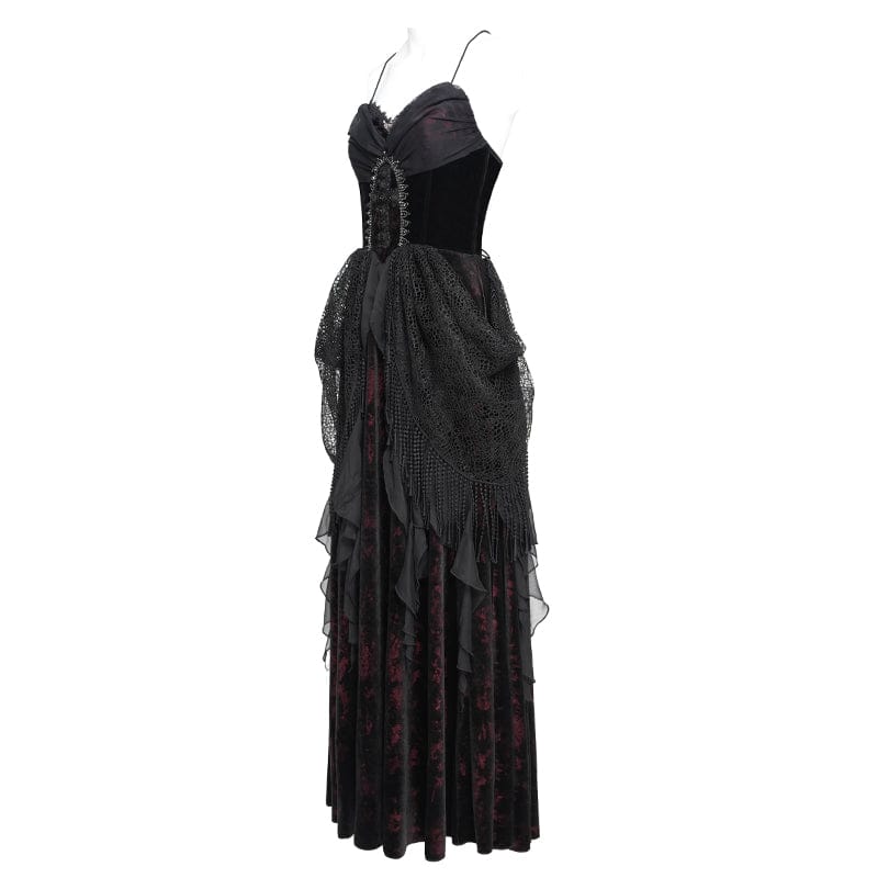 Women's Gothic Printed Tassels Lace-up Slip Dress