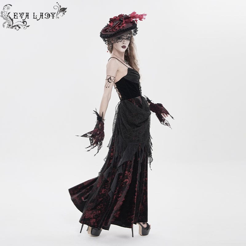 Women's Gothic Printed Tassels Lace-up Slip Dress