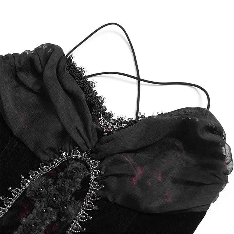Women's Gothic Printed Tassels Lace-up Slip Dress