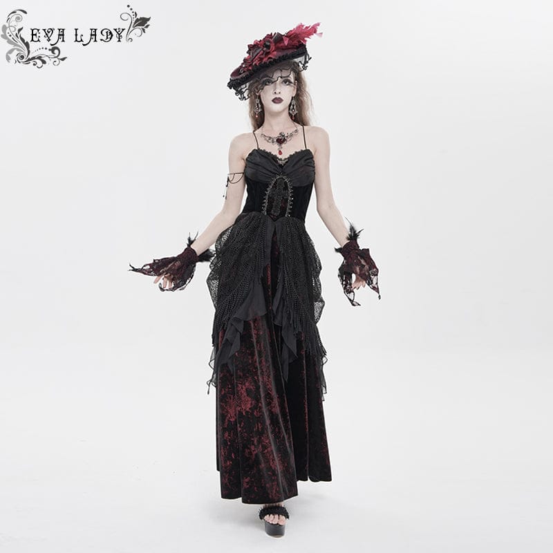 Women's Gothic Printed Tassels Lace-up Slip Dress