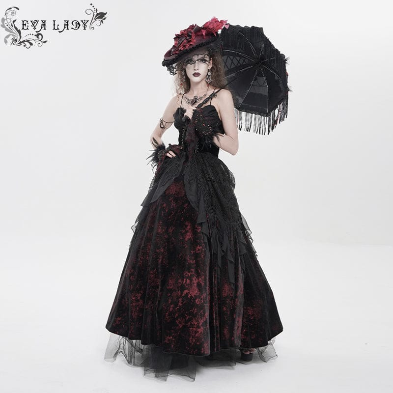 Women's Gothic Printed Tassels Lace-up Slip Dress