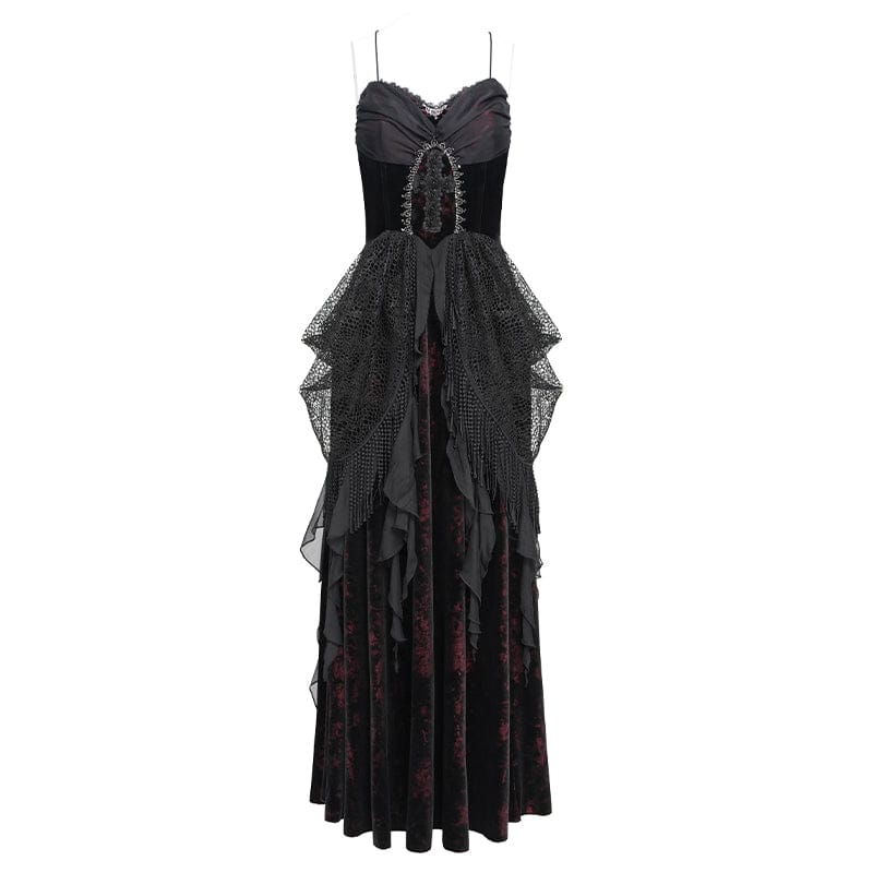 Women's Gothic Printed Tassels Lace-up Slip Dress
