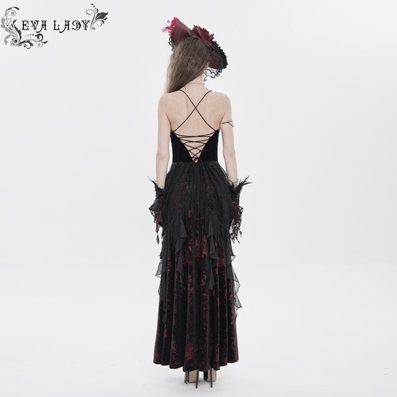 Women's Gothic Printed Tassels Lace-up Slip Dress