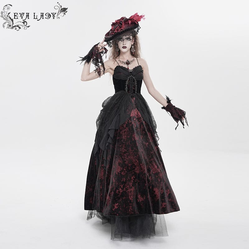 Women's Gothic Printed Tassels Lace-up Slip Dress