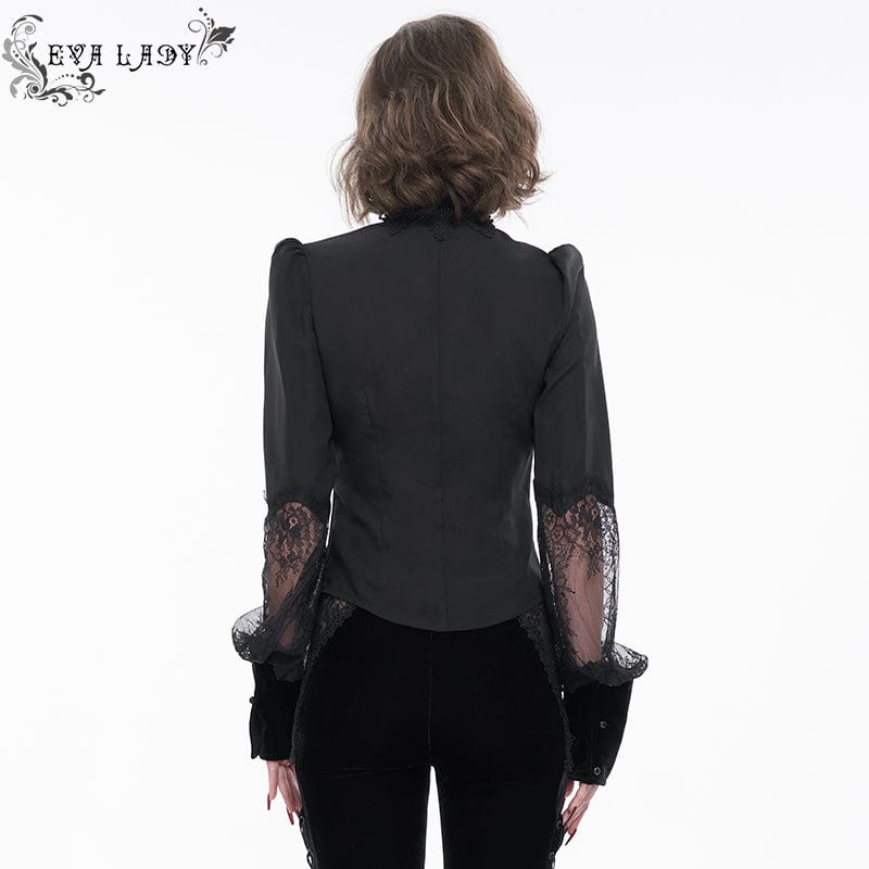 Women's Gothic Puff Sleeved Lace Shirt with Bow Tie