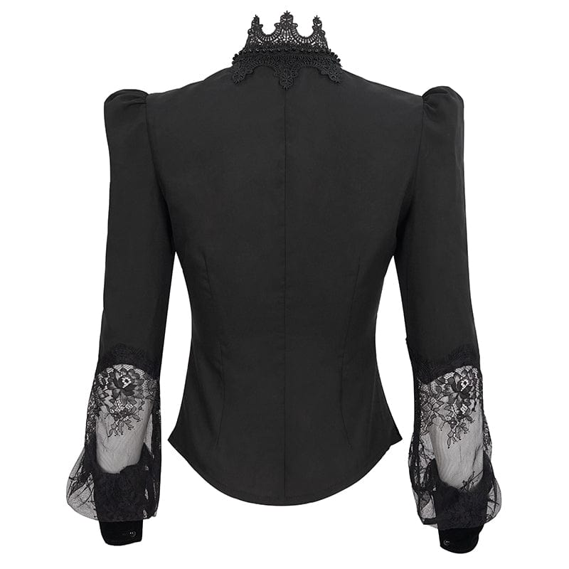 Women's Gothic Puff Sleeved Lace Shirt with Bow Tie