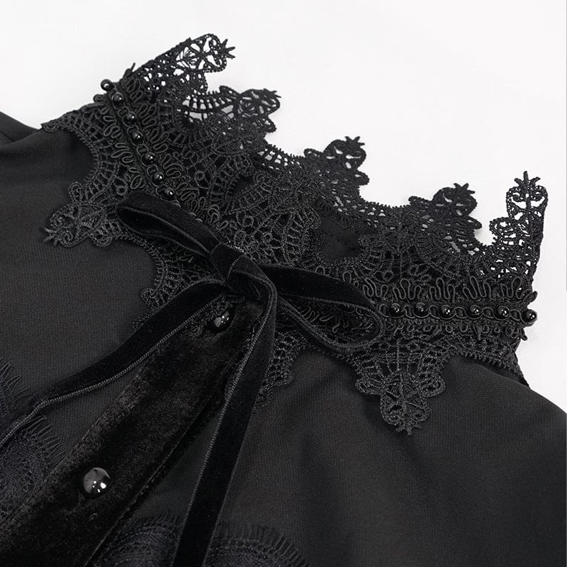 Women's Gothic Puff Sleeved Lace Shirt with Bow Tie
