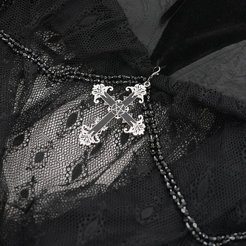 Women's Gothic Rose Heart Lace Splice Halterneck Shirt Black