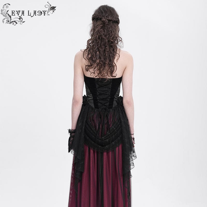 Women's Gothic Rose Heart Lace Splice Halterneck Shirt Black