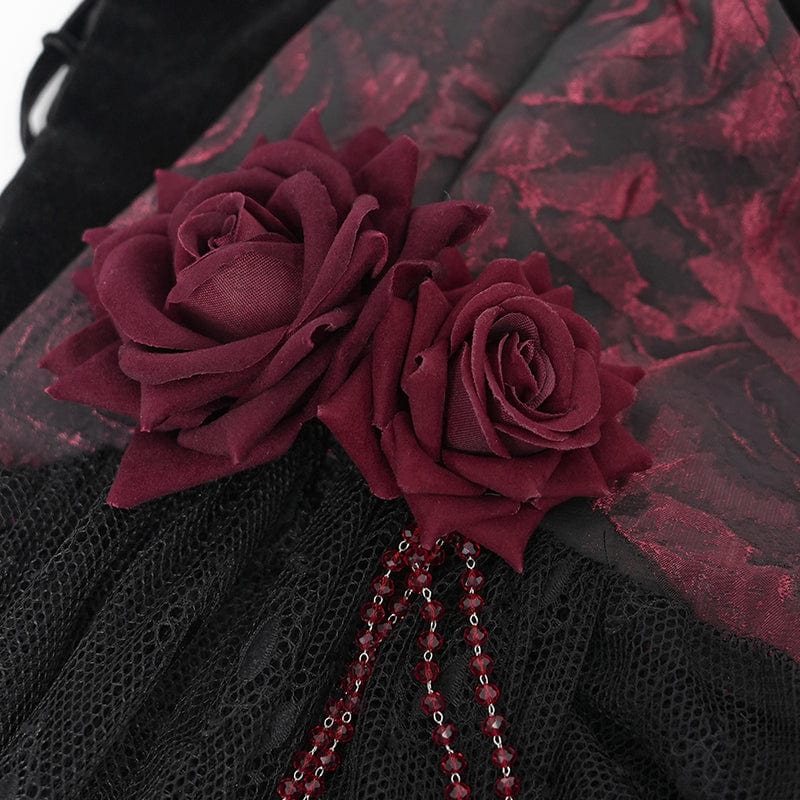 Women's Gothic Rose Heart Lace Splice Halterneck Shirt Red