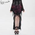 Women's Gothic Rose Lace-up Irregular Hem Skirt Black-Red