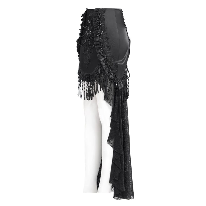 Women's Gothic Rose Mesh Splice High/Low Skirt