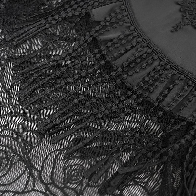 Women's Gothic Rose Mesh Splice High/Low Skirt