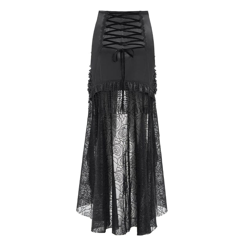 Women's Gothic Rose Mesh Splice High/Low Skirt