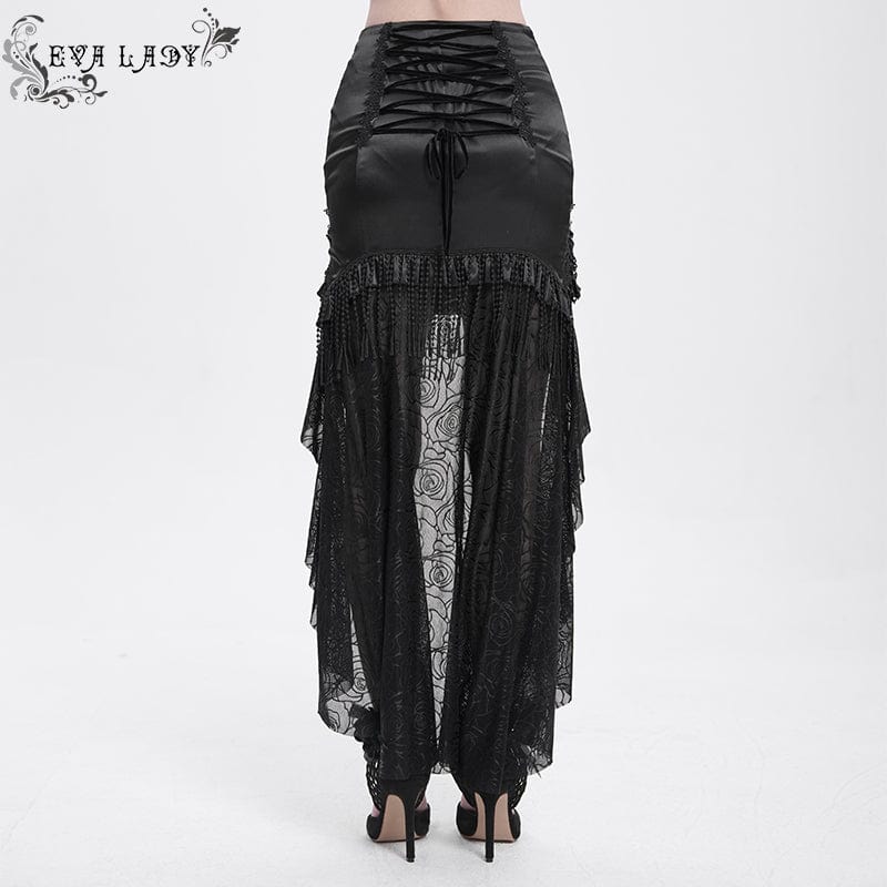Women's Gothic Rose Mesh Splice High/Low Skirt
