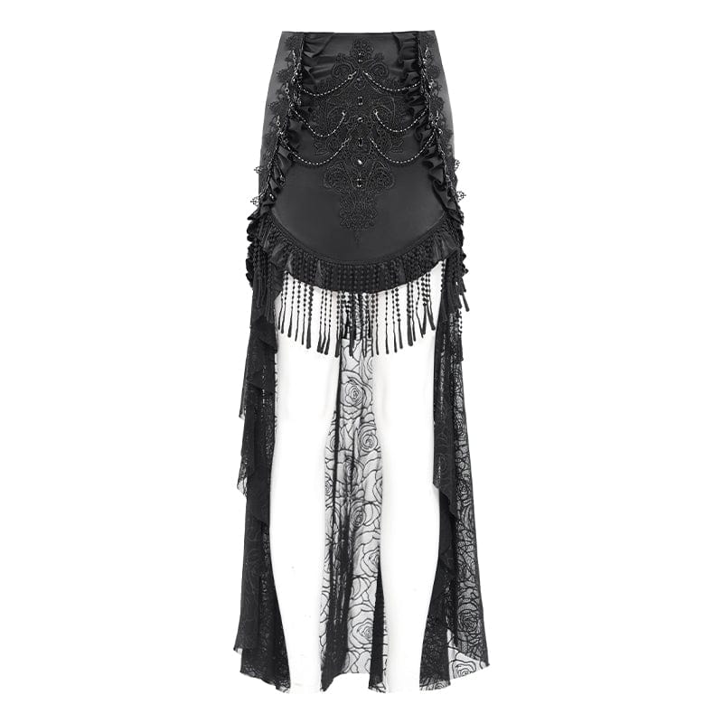 Women's Gothic Rose Mesh Splice High/Low Skirt