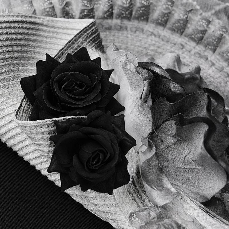Women's Gothic Rose Ruffled Feathered Hat White-grey