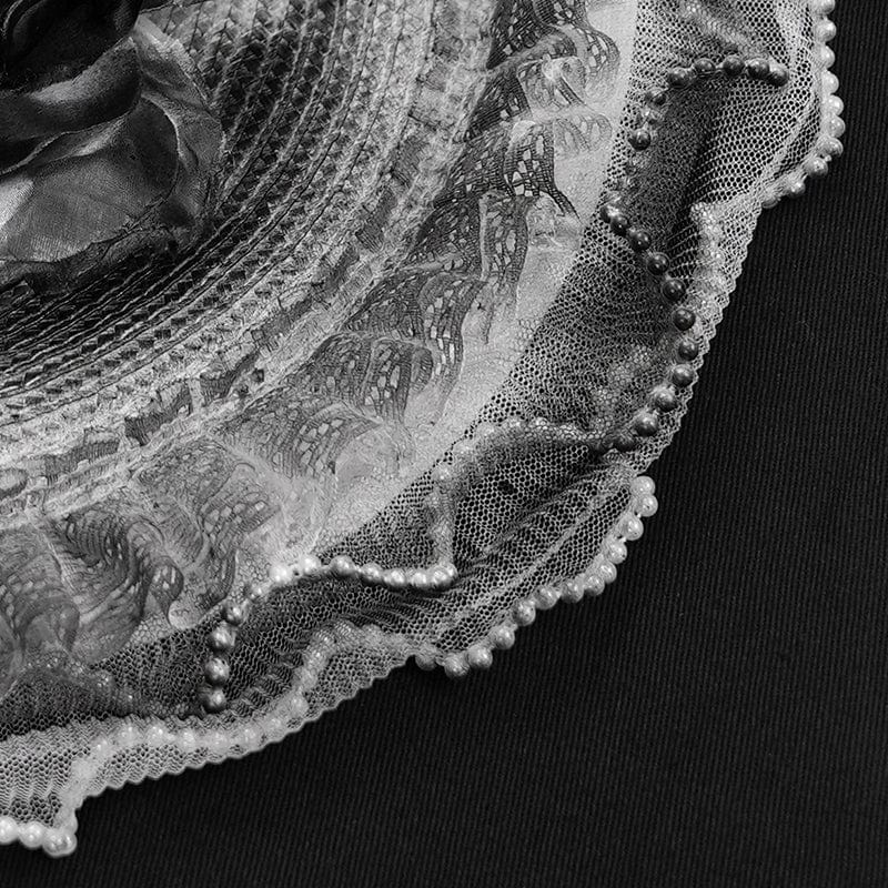 Women's Gothic Rose Ruffled Feathered Hat White-grey