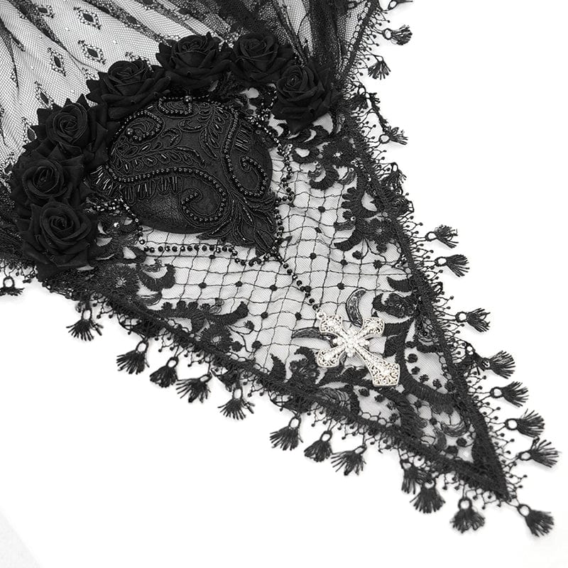 Women's Gothic Rose Tassel Lace Headwear