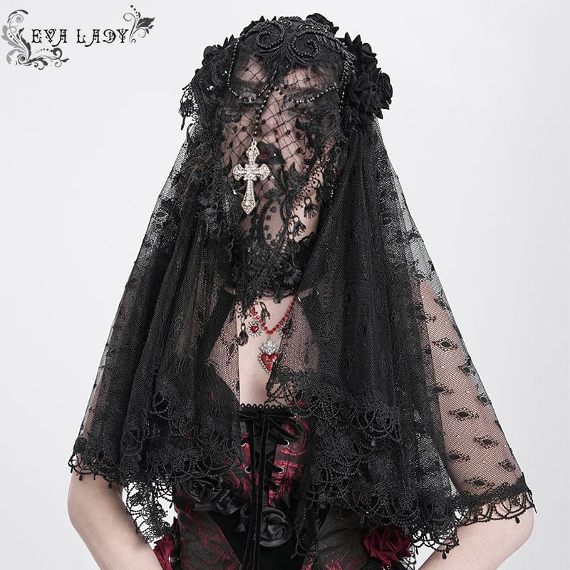 Women's Gothic Rose Tassel Lace Headwear
