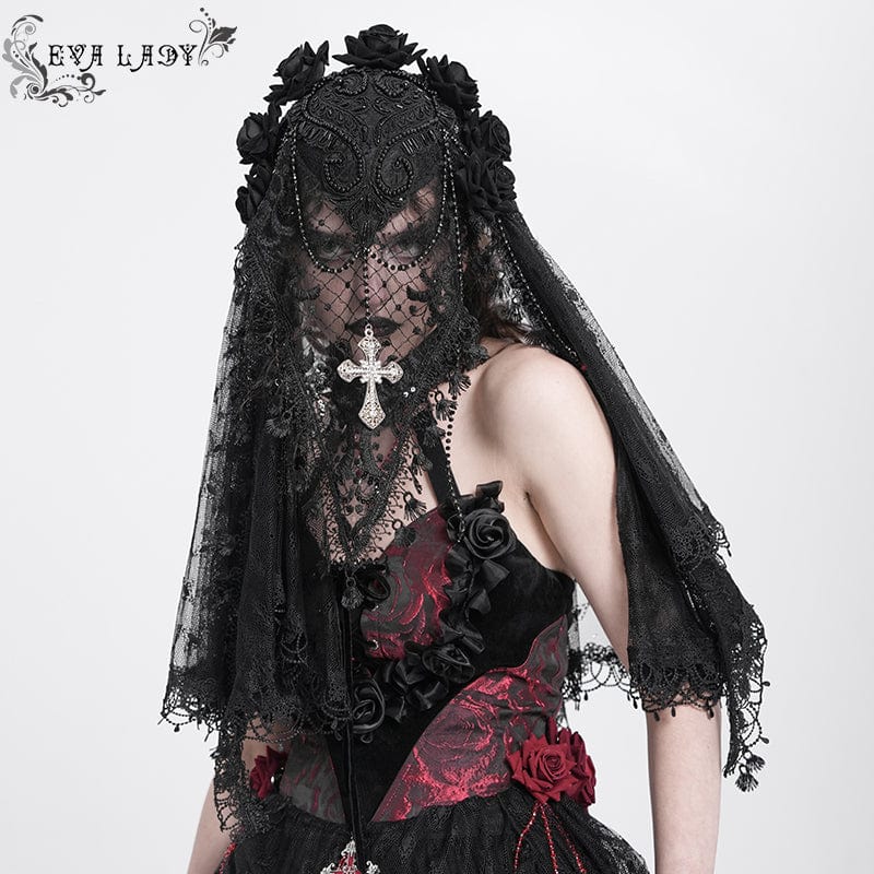 Women's Gothic Rose Tassel Lace Headwear