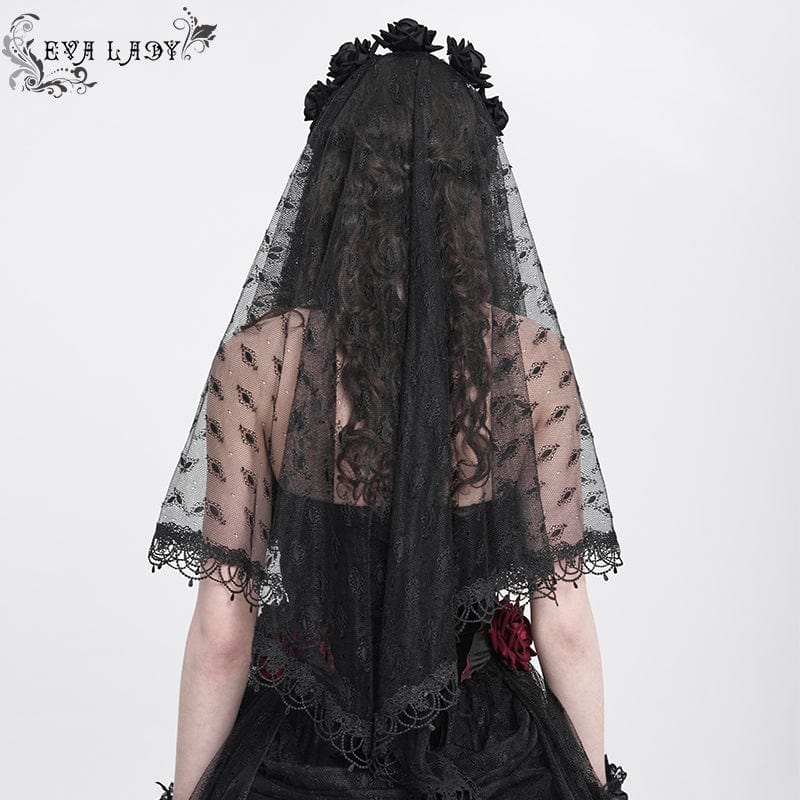 Women's Gothic Rose Tassel Lace Headwear