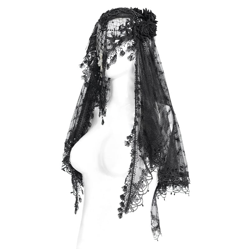 Women's Gothic Rose Tassel Lace Headwear