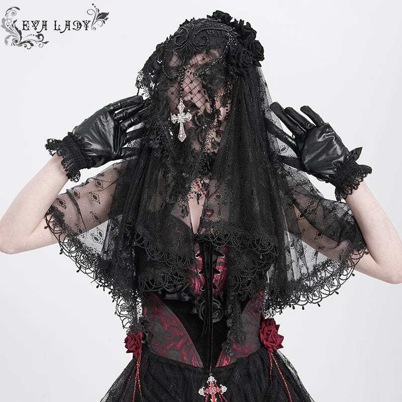 Women's Gothic Rose Tassel Lace Headwear