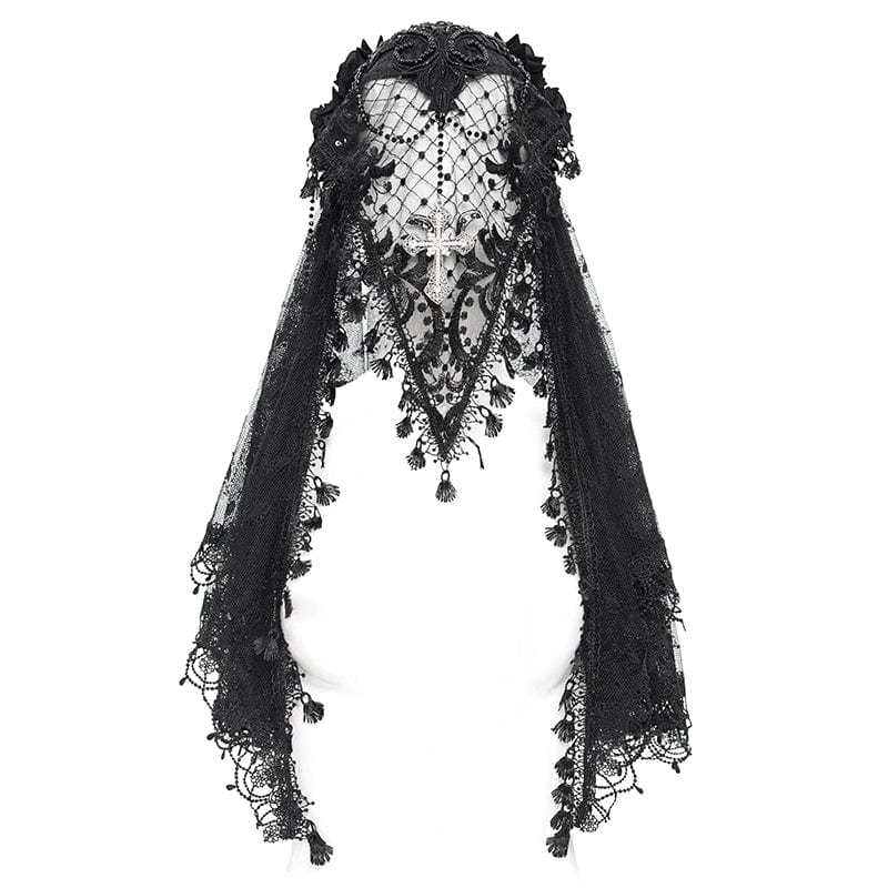 Women's Gothic Rose Tassel Lace Headwear