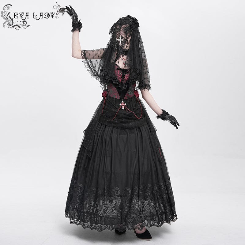 Women's Gothic Rose Tassel Lace Headwear