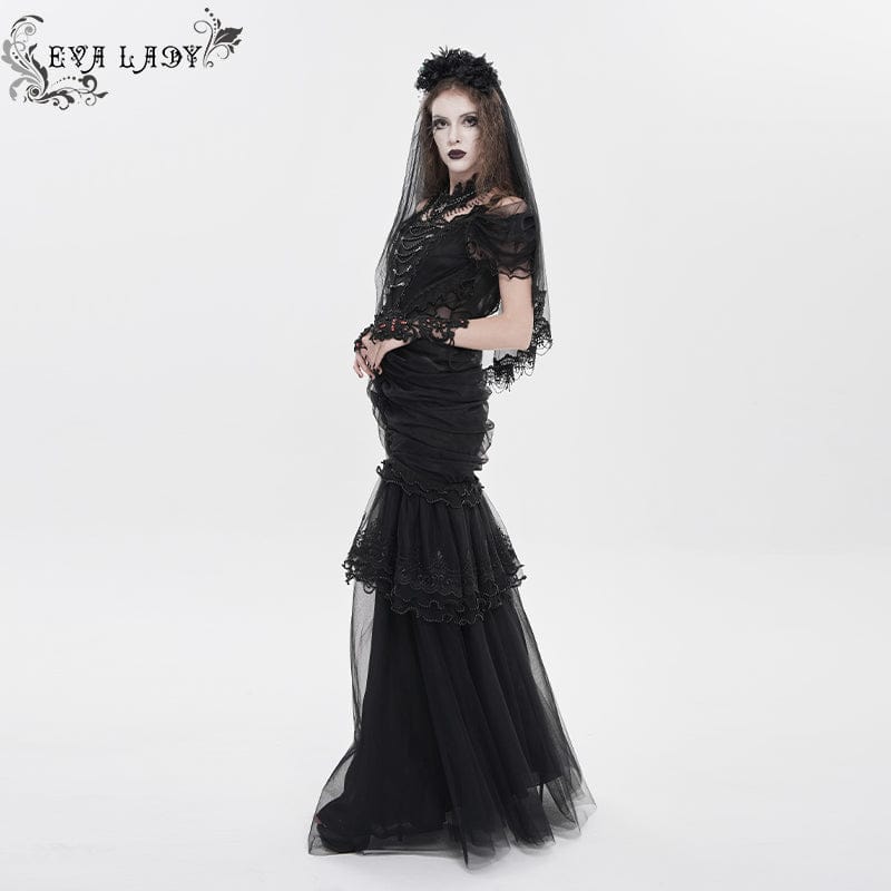 Women's Gothic Ruched Ruffled Off Shoulder Dress