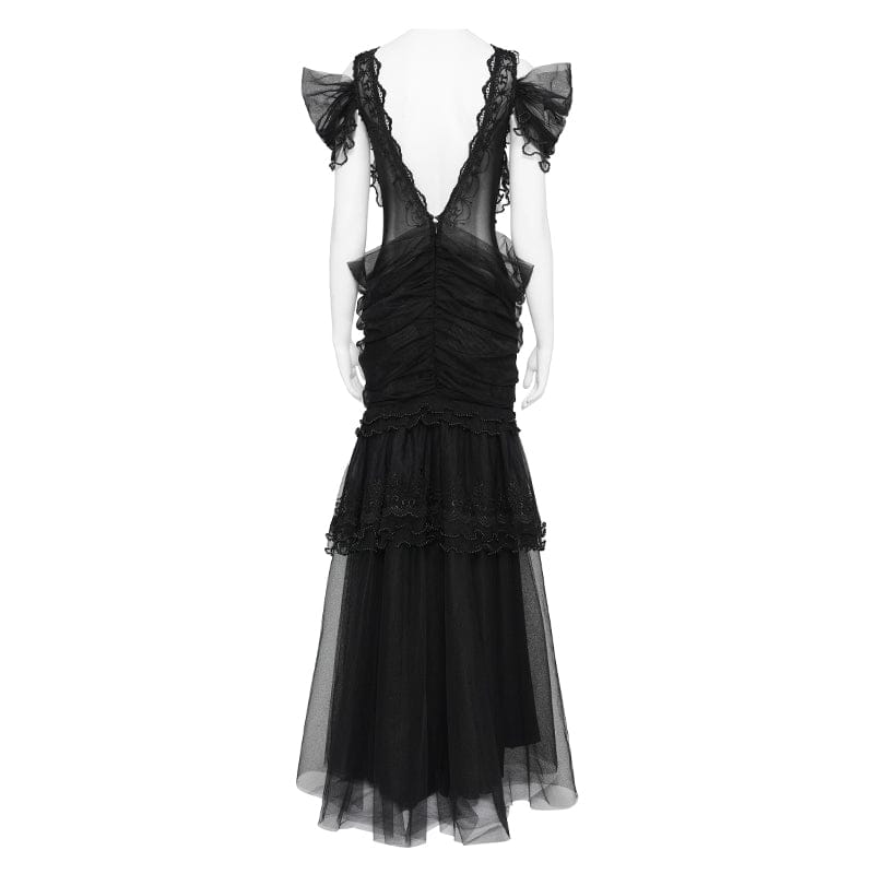 Women's Gothic Ruched Ruffled Off Shoulder Dress