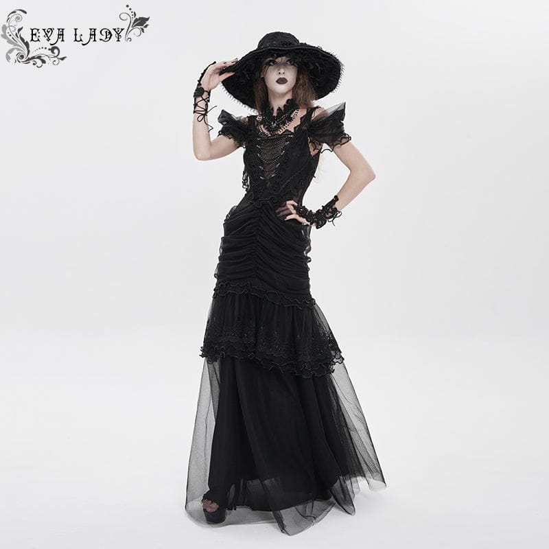 Women's Gothic Ruched Ruffled Off Shoulder Dress