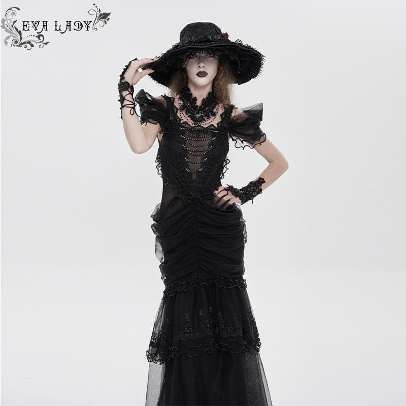 Women's Gothic Ruched Ruffled Off Shoulder Dress