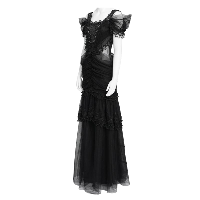 Women's Gothic Ruched Ruffled Off Shoulder Dress