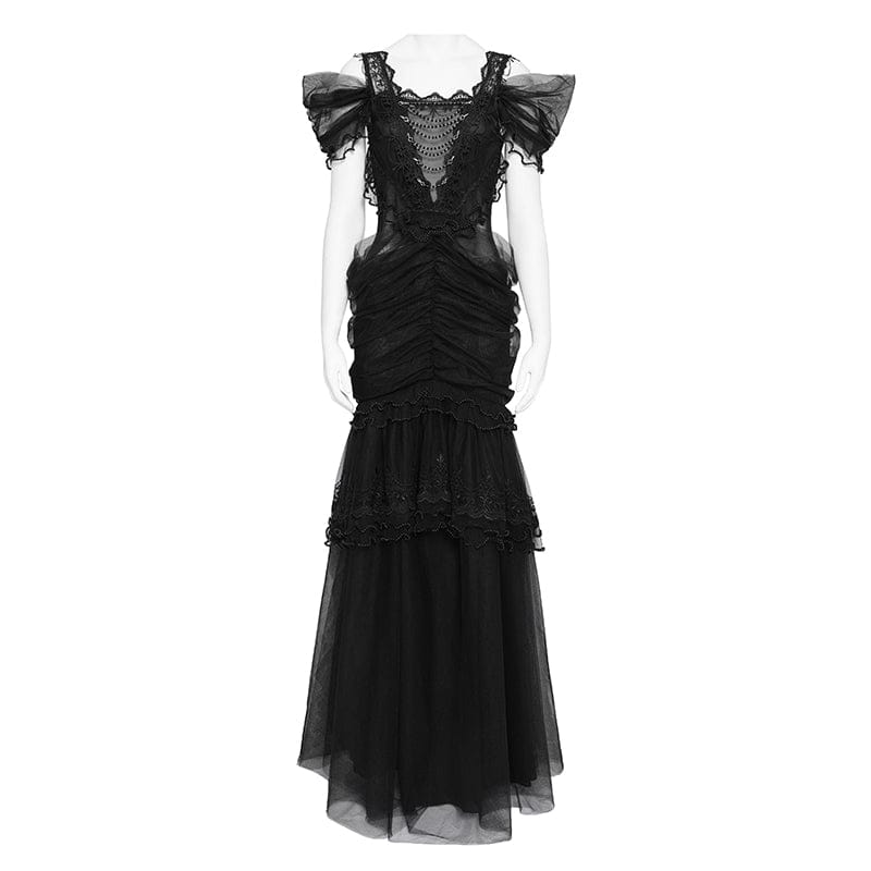 Women's Gothic Ruched Ruffled Off Shoulder Dress